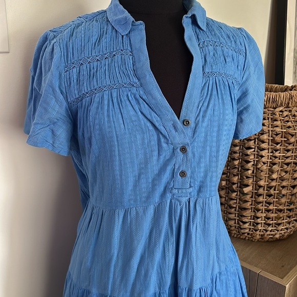 Anthropologie Blue Georgina Tiered Mini Dress Shirt Large - Picture 3 of 10